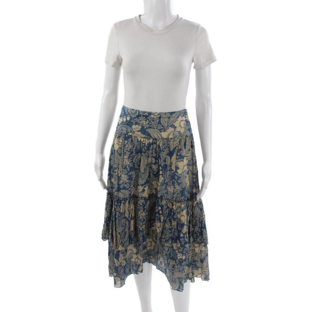 Lauren Jeans Company Women Flare Skirt Blue Cotton Floral Knee Length Size 12